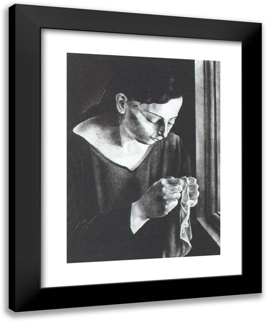 Ana Maria, Sewing 19x24 Black Modern Wood Framed Art Print Poster by Dali, Salvador