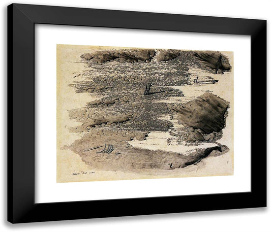 Animated Surrealist Landscape 24x20 Black Modern Wood Framed Art Print Poster by Dali, Salvador