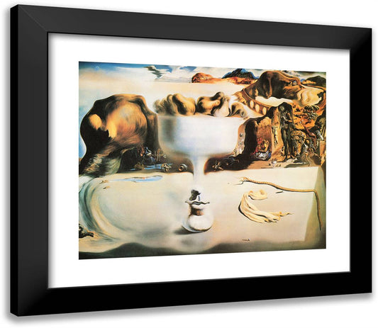 Apparition of Face and Fruit Dish on a Beach 23x20 Black Modern Wood Framed Art Print Poster by Dali, Salvador