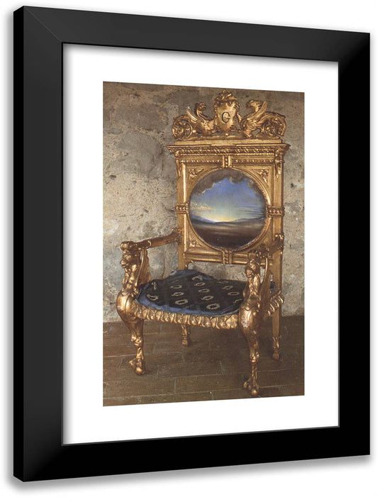 Armchair with Landscape Painted for Gala's Chateau at Pubol 18x24 Black Modern Wood Framed Art Print Poster by Dali, Salvador