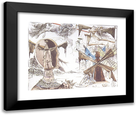 Don Quixote and the Windmills 24x20 Black Modern Wood Framed Art Print Poster by Dali, Salvador