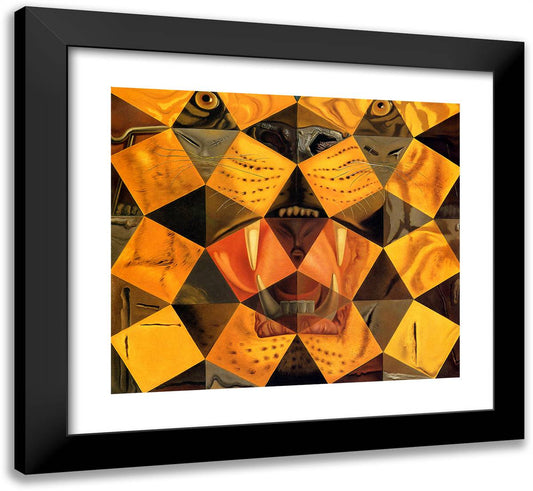 Fifty Abstract Paintings Which as Seen from Two Yards Change Into Three Lenins Masquerading as Chinese and as Seen from Six Yards Appear as the Head of a Royal Bengal Tiger 22x20 Black Modern Wood Framed Art Print Poster by Dali, Salvador