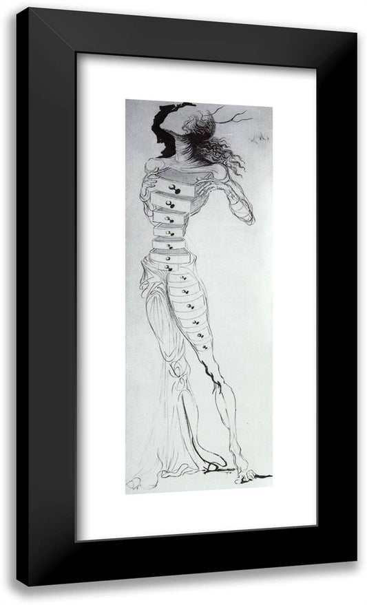 Figure with Drawers for a Four-Part Screen 14x24 Black Modern Wood Framed Art Print Poster by Dali, Salvador