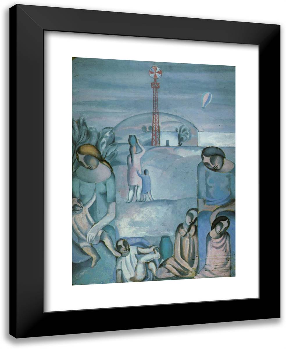 Figures in a Landscape at Ampurdan 19x24 Black Modern Wood Framed Art Print Poster by Dali, Salvador