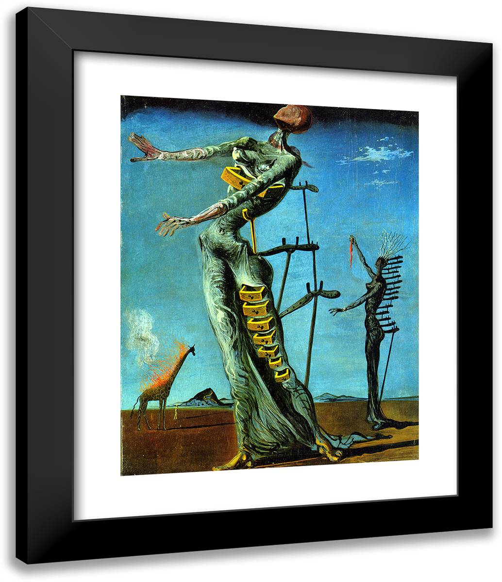 Flaming Giraffe 20x24 Black Modern Wood Framed Art Print Poster by Dali, Salvador