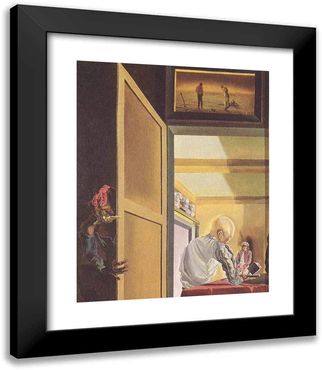 Gala and the Angelus of Millet Before the Imminent Arrival of the Conical Anamorphoses 20x23 Black Modern Wood Framed Art Print Poster by Dali, Salvador