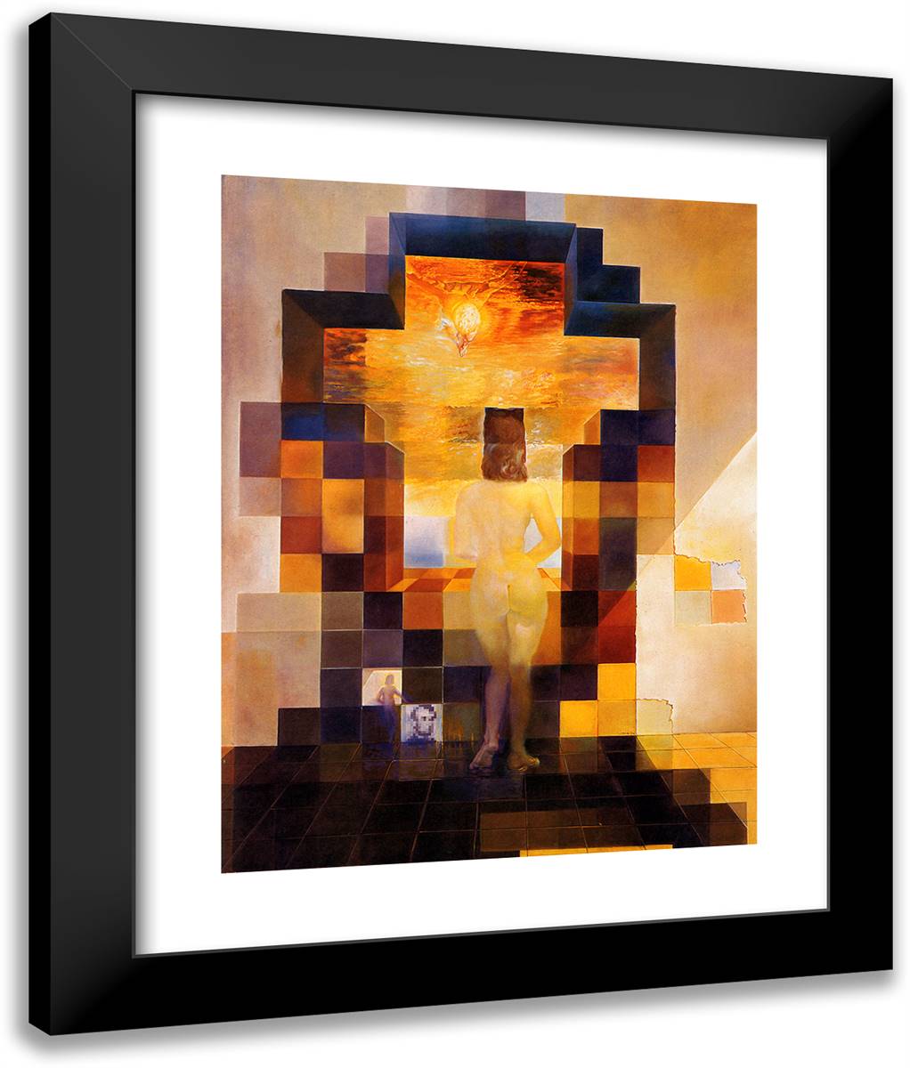 Gala Contemplating the Mediterranean Sea Which at Eighteen Metres Becomes the Portrait of Abraham Lincoln 20x24 Black Modern Wood Framed Art Print Poster by Dali, Salvador