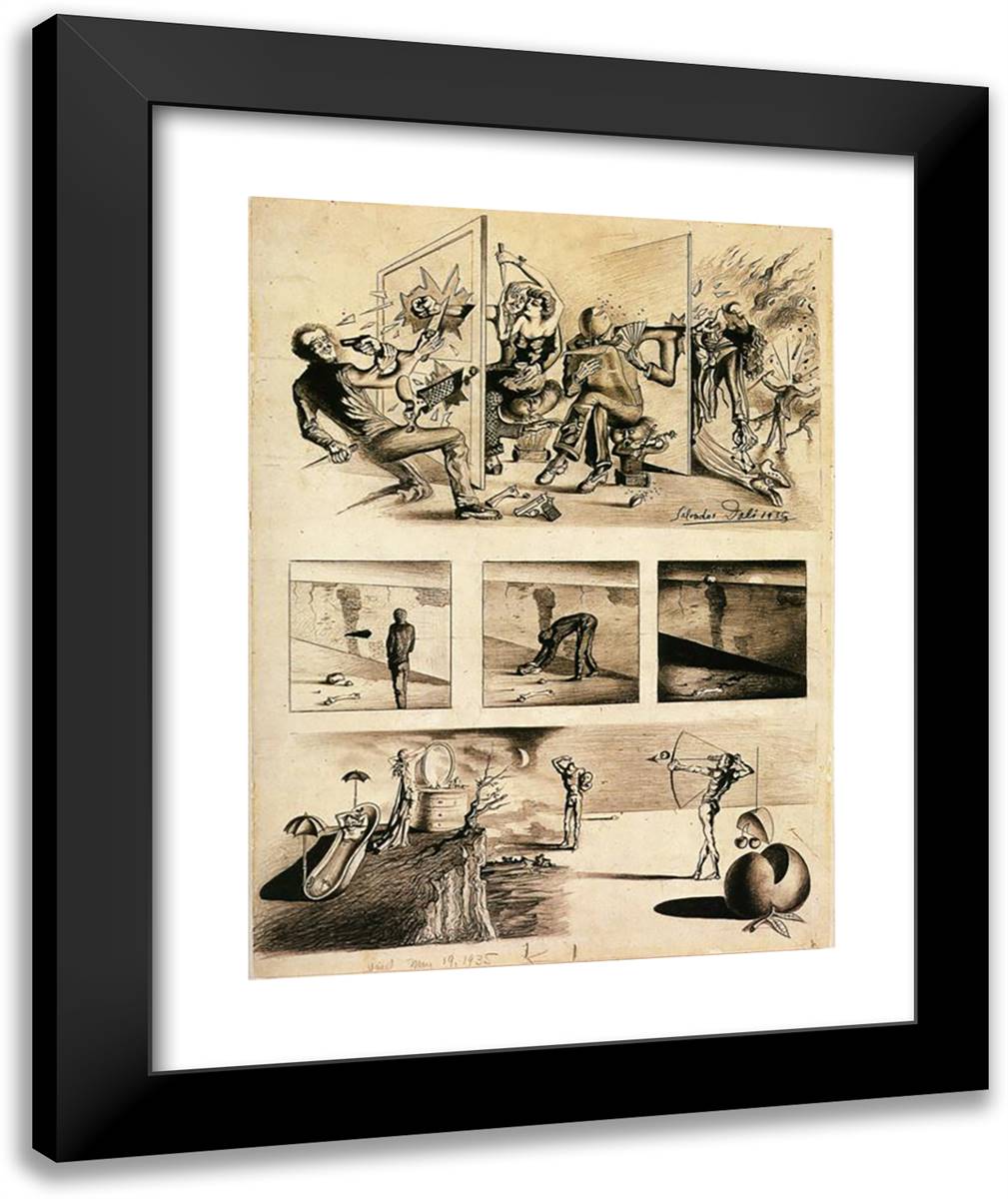 Gangsterism and Goofy VIsion of New York 20x24 Black Modern Wood Framed Art Print Poster by Dali, Salvador