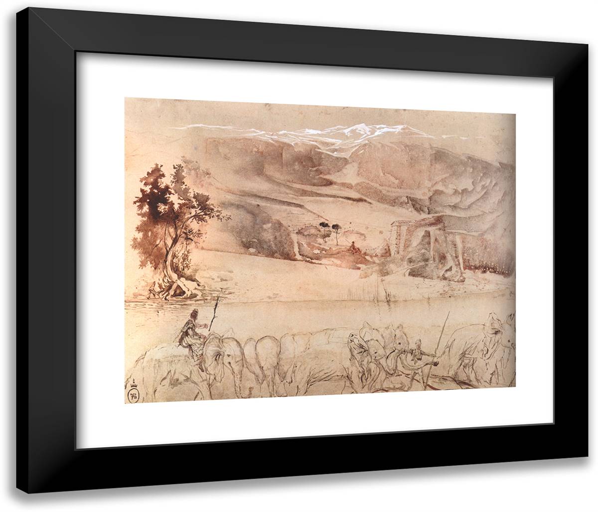 Hannibal Crossing the Aps 24x20 Black Modern Wood Framed Art Print Poster by Dali, Salvador