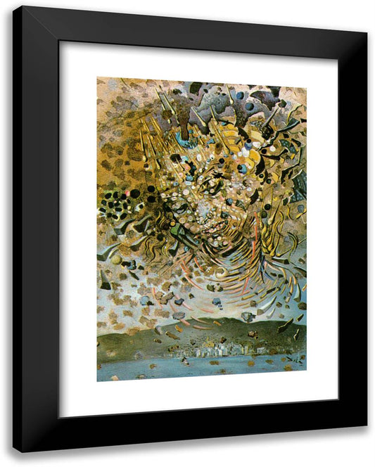 Head Bombarded with Grains of Wheat (Particle Head Over the VIllage of Cadaques) 19x24 Black Modern Wood Framed Art Print Poster by Dali, Salvador