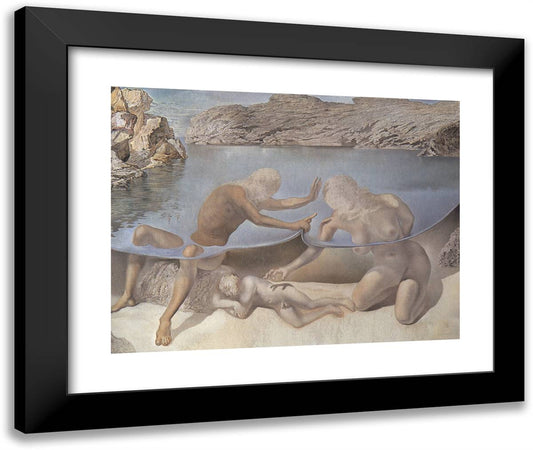Hercules Lifts the Skin of the Sea and Stops Venus for an Instant from Waking Love 24x20 Black Modern Wood Framed Art Print Poster by Dali, Salvador