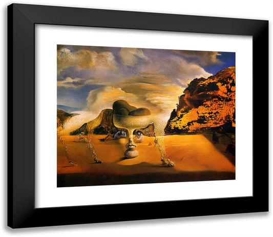 Invisible Afghan with the Apparition on the Beach of the Face of Garcia Lorca in the Form of a Fruit Dish with Three Figs 23x20 Black Modern Wood Framed Art Print Poster by Dali, Salvador