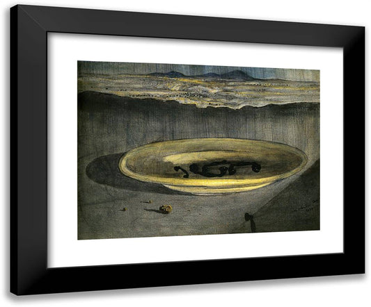 Landscape with Telephones on a Plate 24x20 Black Modern Wood Framed Art Print Poster by Dali, Salvador