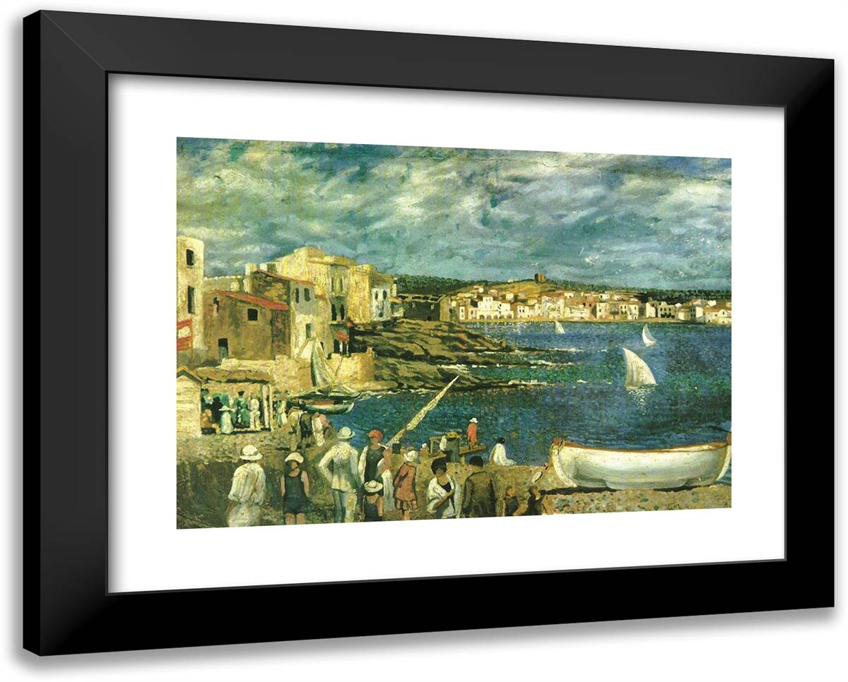Llaner Beach in Cadaques 24x19 Black Modern Wood Framed Art Print Poster by Dali, Salvador