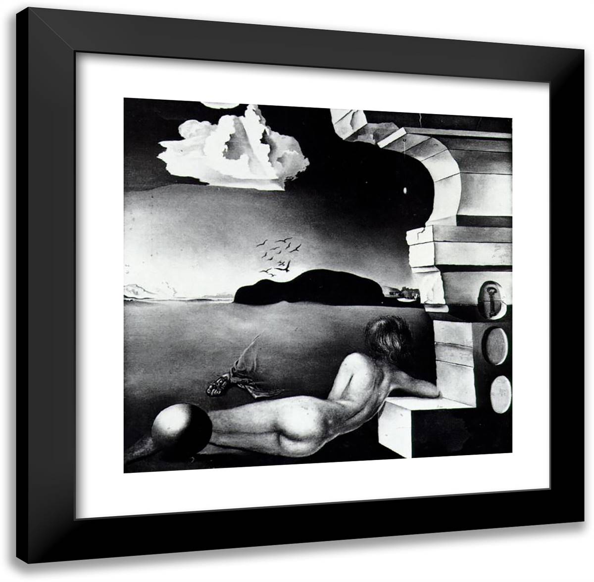 Nude on the Plain of Rosas 20x20 Black Modern Wood Framed Art Print Poster by Dali, Salvador