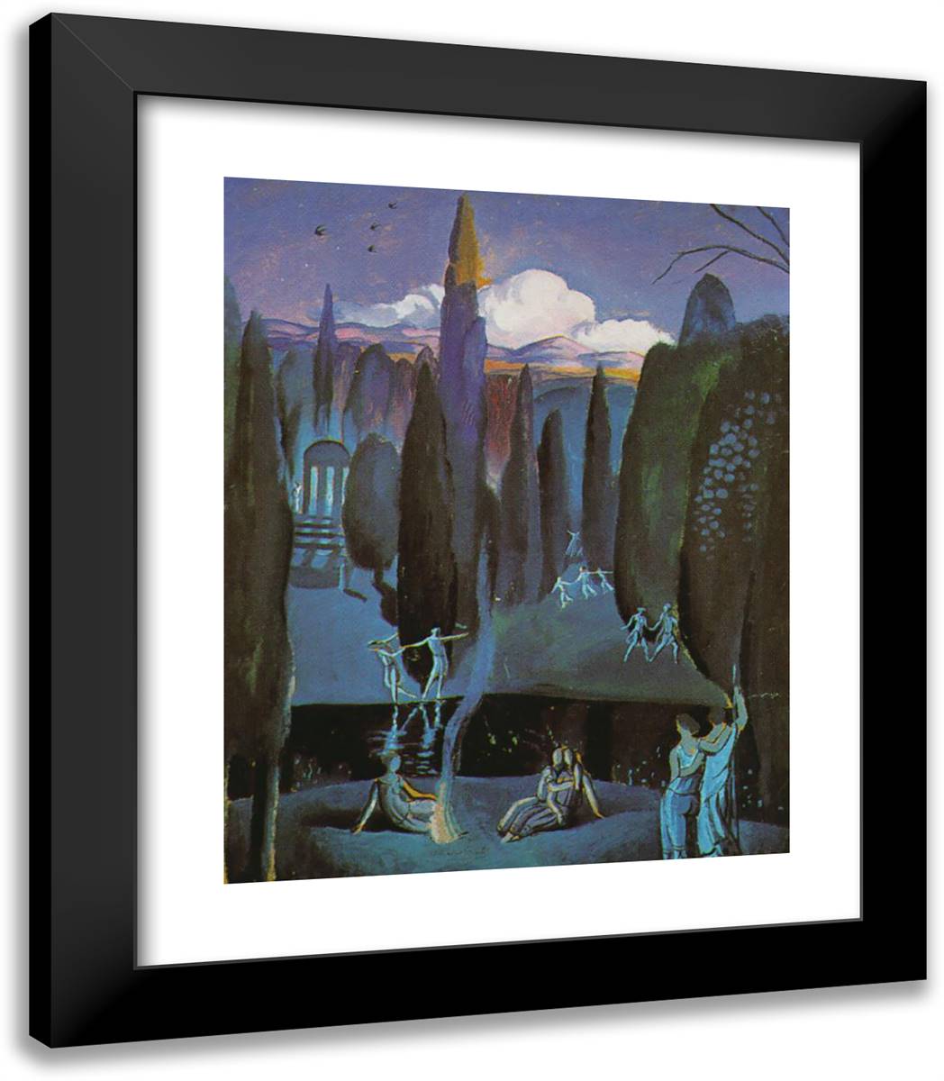 Nymphs in a Romantic, Garden 20x23 Black Modern Wood Framed Art Print Poster by Dali, Salvador