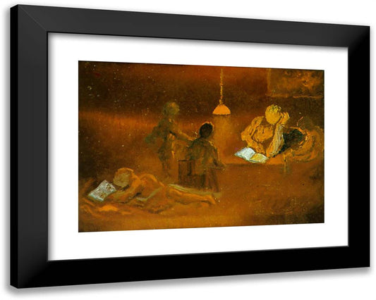Reading. Family Scene by Lamplight 24x19 Black Modern Wood Framed Art Print Poster by Dali, Salvador