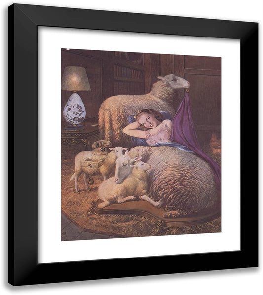 Reclining Girl in Sheep 20x23 Black Modern Wood Framed Art Print Poster by Dali, Salvador