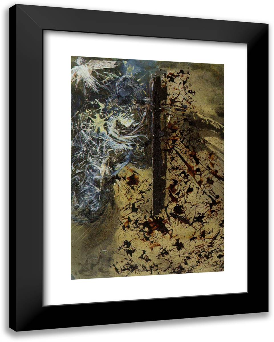 Religious Scene in Particles 19x24 Black Modern Wood Framed Art Print Poster by Dali, Salvador