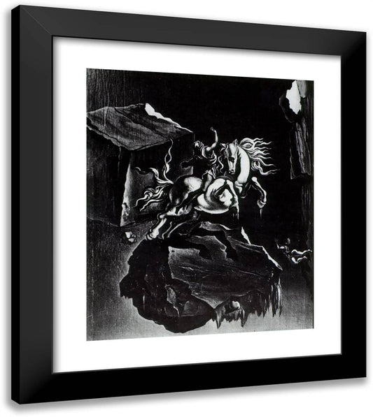 Rock and Infuriated Horse Sleeping Under the Sea 20x23 Black Modern Wood Framed Art Print Poster by Dali, Salvador