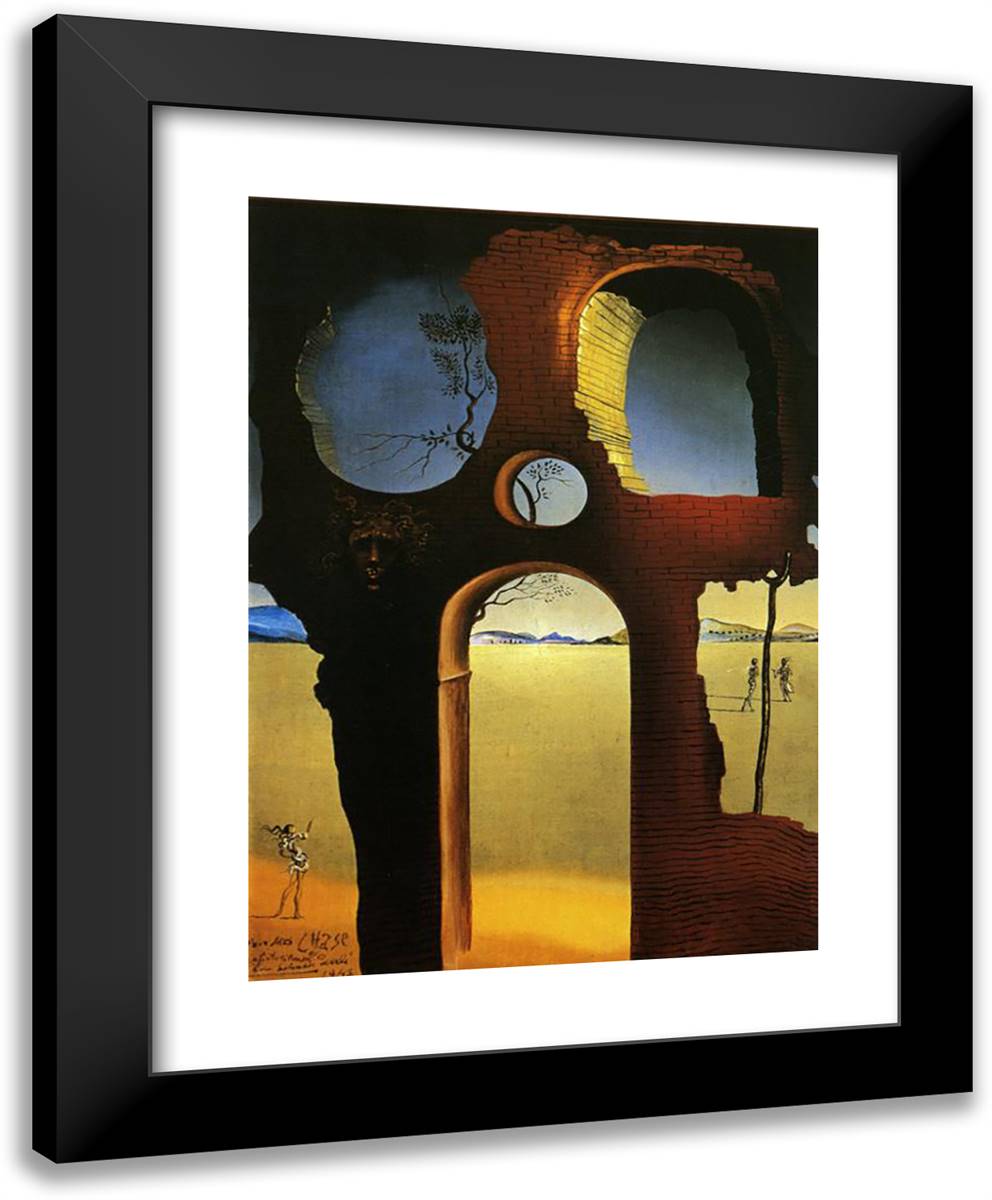 Ruin with Head of Medusa and Landscape 19x24 Black Modern Wood Framed Art Print Poster by Dali, Salvador