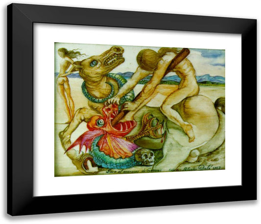Saint George and the Dragon 23x20 Black Modern Wood Framed Art Print Poster by Dali, Salvador
