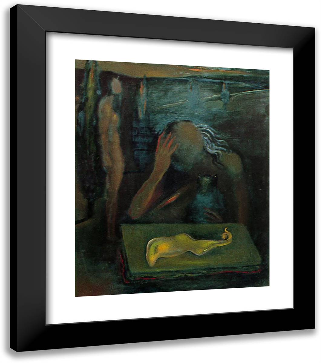 Seated Figure Contemplating a 'Great Tapeworm Masturbator' 20x23 Black Modern Wood Framed Art Print Poster by Dali, Salvador