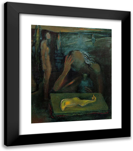 Seated Figure Contemplating a 'Great Tapeworm Masturbator' 20x23 Black Modern Wood Framed Art Print Poster by Dali, Salvador