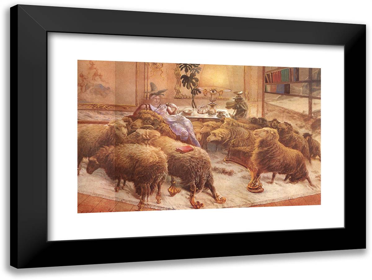 Sheep 24x18 Black Modern Wood Framed Art Print Poster by Dali, Salvador