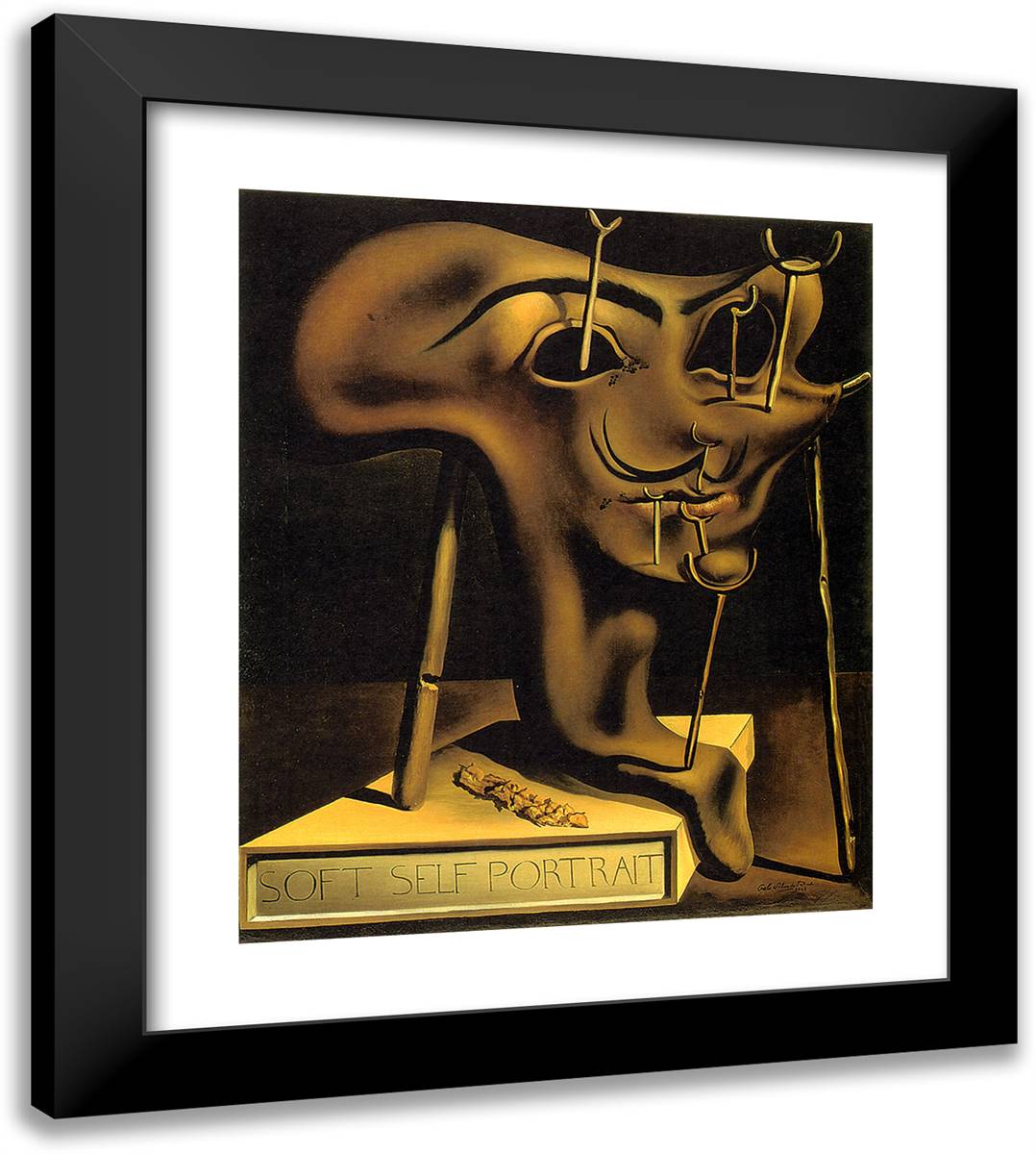Soft Self-Portrait with Fried Bacon 20x22 Black Modern Wood Framed Art Print Poster by Dali, Salvador