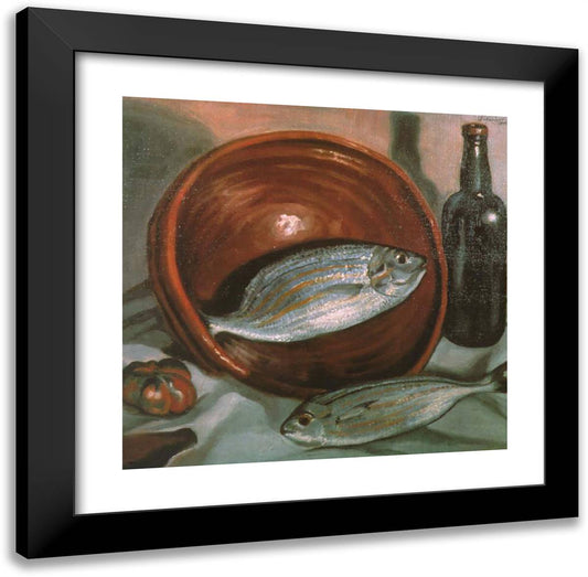 Still Life Fish with Red Bowl 20x20 Black Modern Wood Framed Art Print Poster by Dali, Salvador