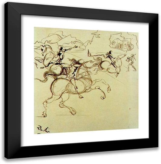 Surrealist Warriors for a Four-Part Screen, Centre Left 20x20 Black Modern Wood Framed Art Print Poster by Dali, Salvador