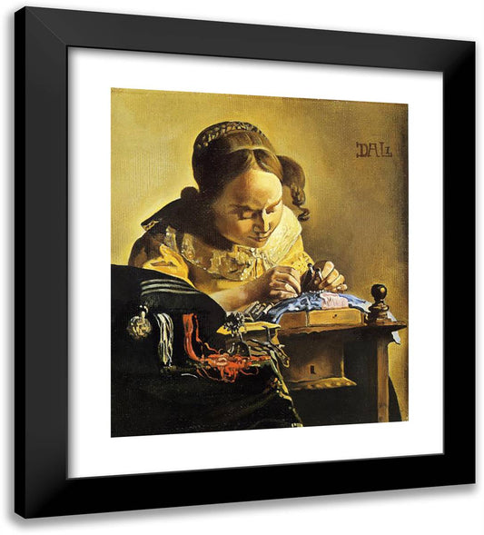 The Lacemaker (After Vermeer) 20x22 Black Modern Wood Framed Art Print Poster by Dali, Salvador