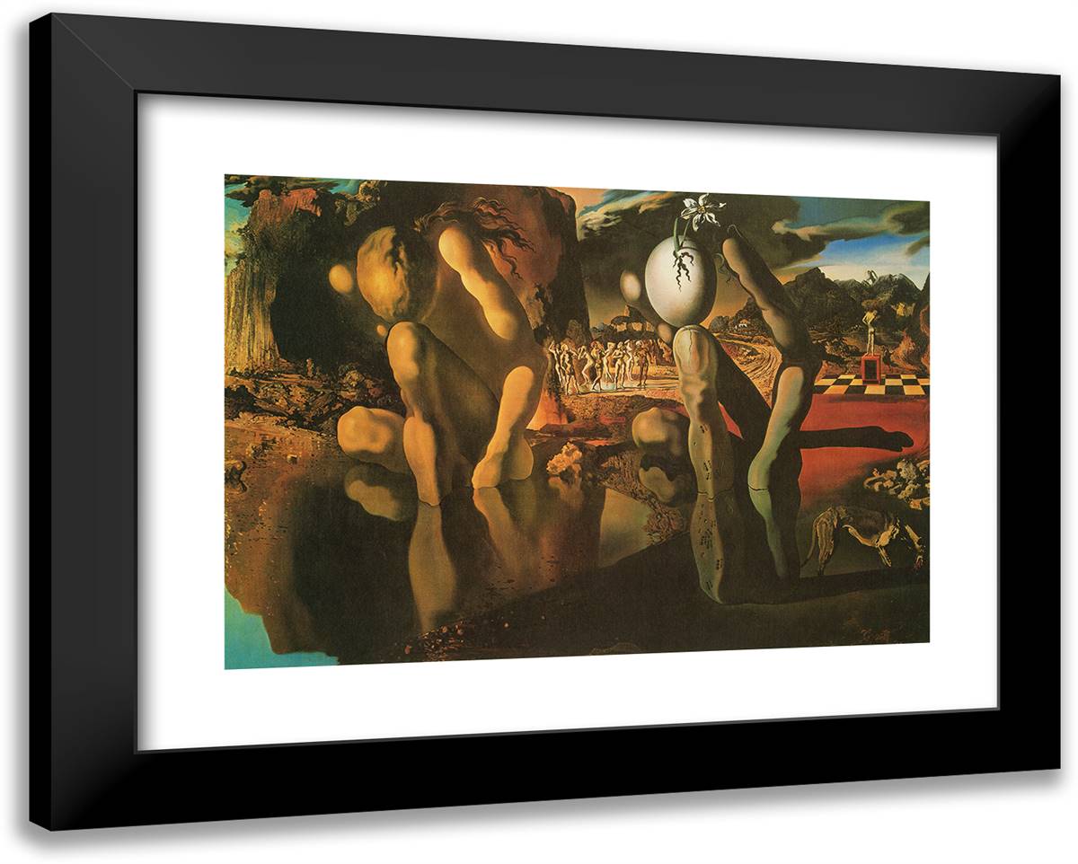 The Metamorphosis of Narcissus 24x19 Black Modern Wood Framed Art Print Poster by Dali, Salvador