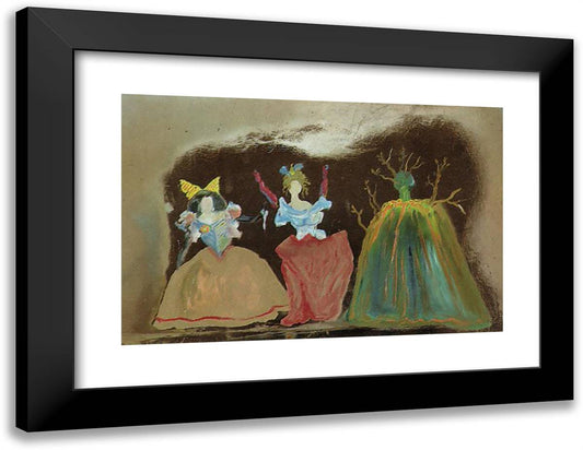 Three Female Figures in Festive Gowns 24x19 Black Modern Wood Framed Art Print Poster by Dali, Salvador