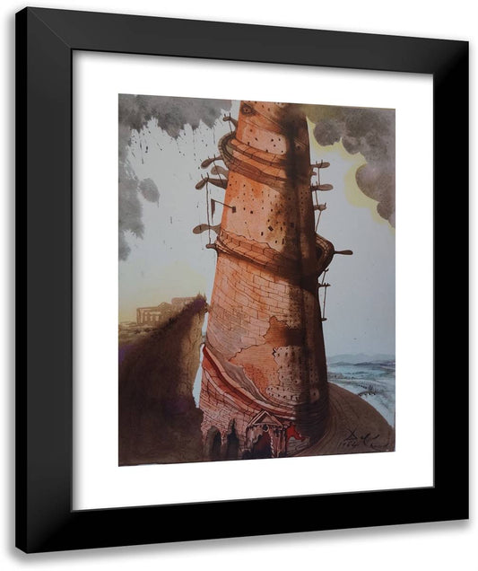 Turris Babel 20x24 Black Modern Wood Framed Art Print Poster by Dali, Salvador