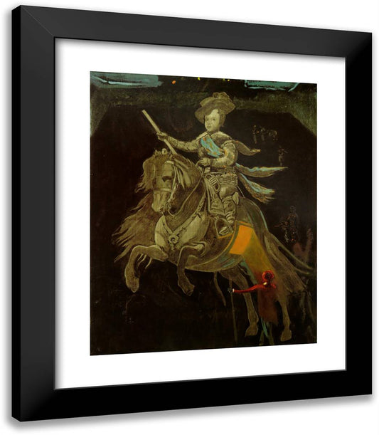 Untitled - Equestrian Figure of Prince Baltasar Carlos, After Velazquez, with Figures in the Courtyard of the Escorial 20x23 Black Modern Wood Framed Art Print Poster by Dali, Salvador
