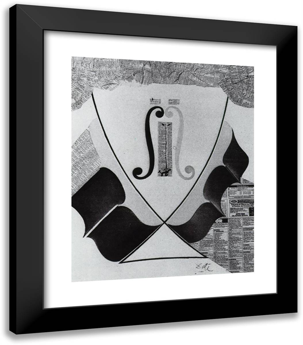 Untitled - Head of a Spanish Nobleman, Fashioned by the Catastrophe Model from a Swallow's Tail and Two Halves of a Cello 20x23 Black Modern Wood Framed Art Print Poster by Dali, Salvador