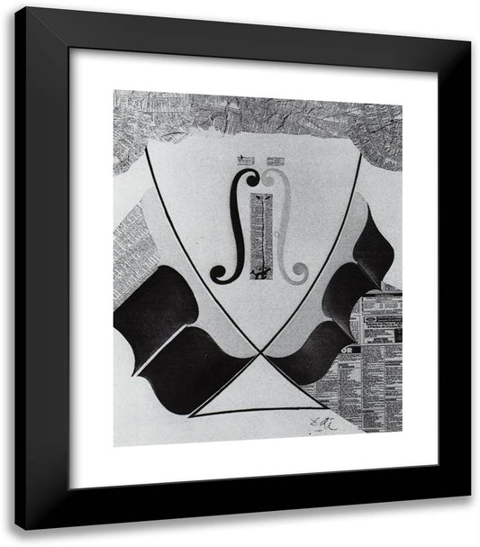 Untitled - Head of a Spanish Nobleman, Fashioned by the Catastrophe Model from a Swallow's Tail and Two Halves of a Cello 20x23 Black Modern Wood Framed Art Print Poster by Dali, Salvador