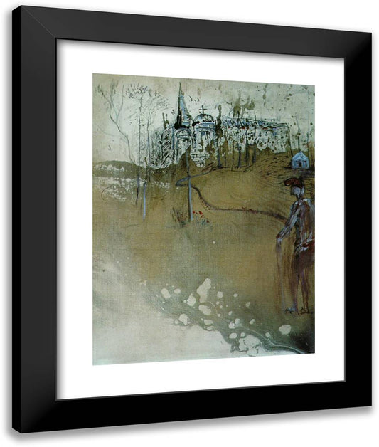 Untitled (Imaginary Landscape at Pubol) 20x24 Black Modern Wood Framed Art Print Poster by Dali, Salvador