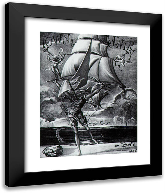 Victory (Woman Metamorphosing Into a Boat with Angels) 20x24 Black Modern Wood Framed Art Print Poster by Dali, Salvador