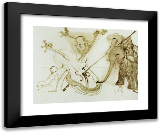 Warrior Mounted on an Elephant Overpowering a Cello 24x20 Black Modern Wood Framed Art Print Poster by Dali, Salvador