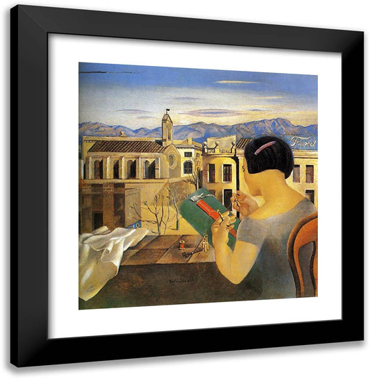 Woman at the Window in Figueras 20x20 Black Modern Wood Framed Art Print Poster by Dali, Salvador