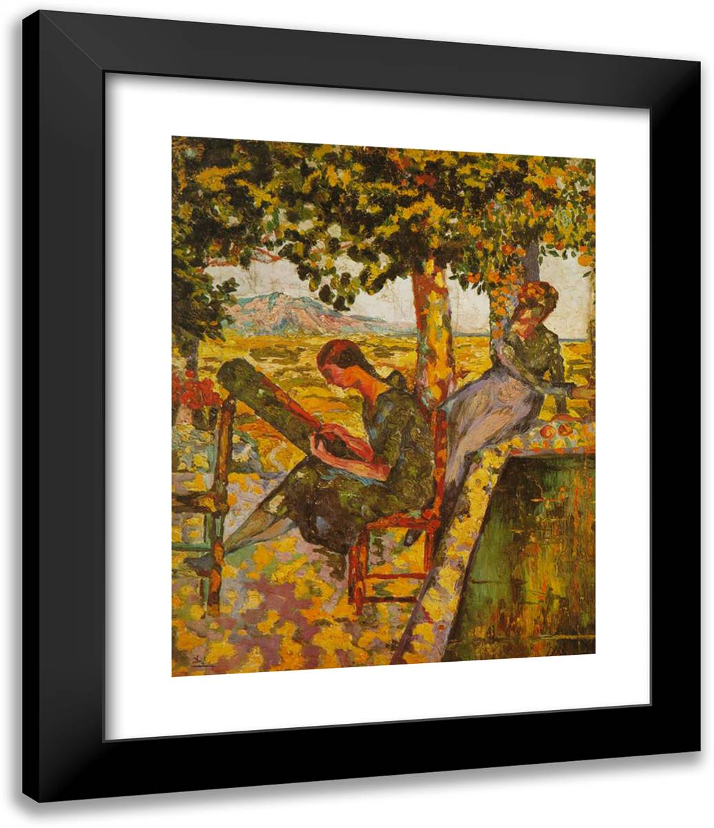 Young Girls in a Garden 20x24 Black Modern Wood Framed Art Print Poster by Dali, Salvador