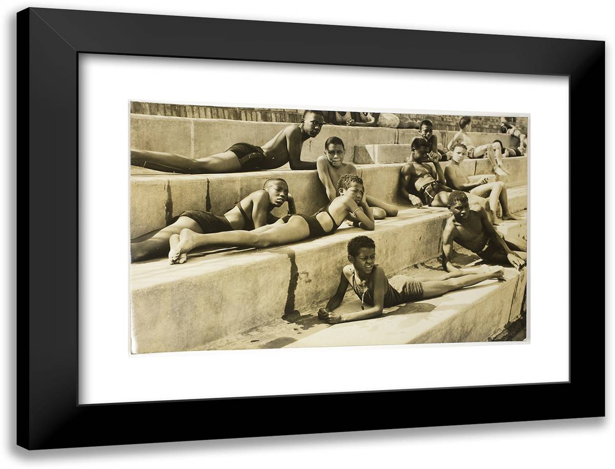 Untitled (Children at Public Pool) 24x18 Black Modern Wood Framed Art Print Poster by Grossman, Sid