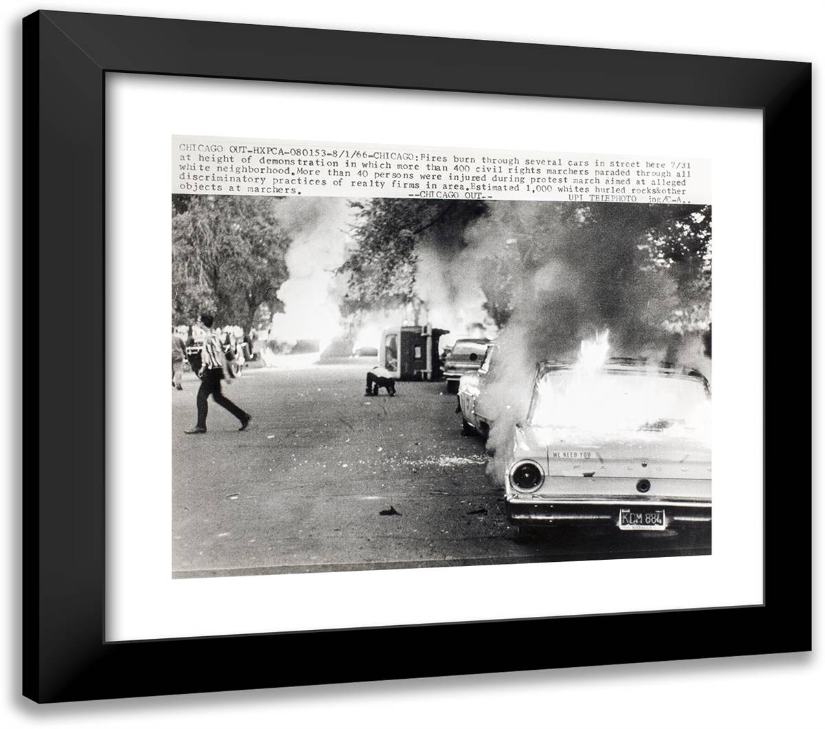 Fires Burn Through Several Cars, Chicago 23x20 Black Modern Wood Framed Art Print Poster by United Press International