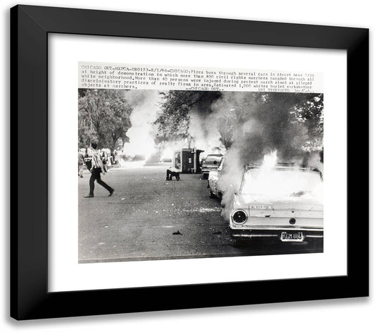 Fires Burn Through Several Cars, Chicago 23x20 Black Modern Wood Framed Art Print Poster by United Press International