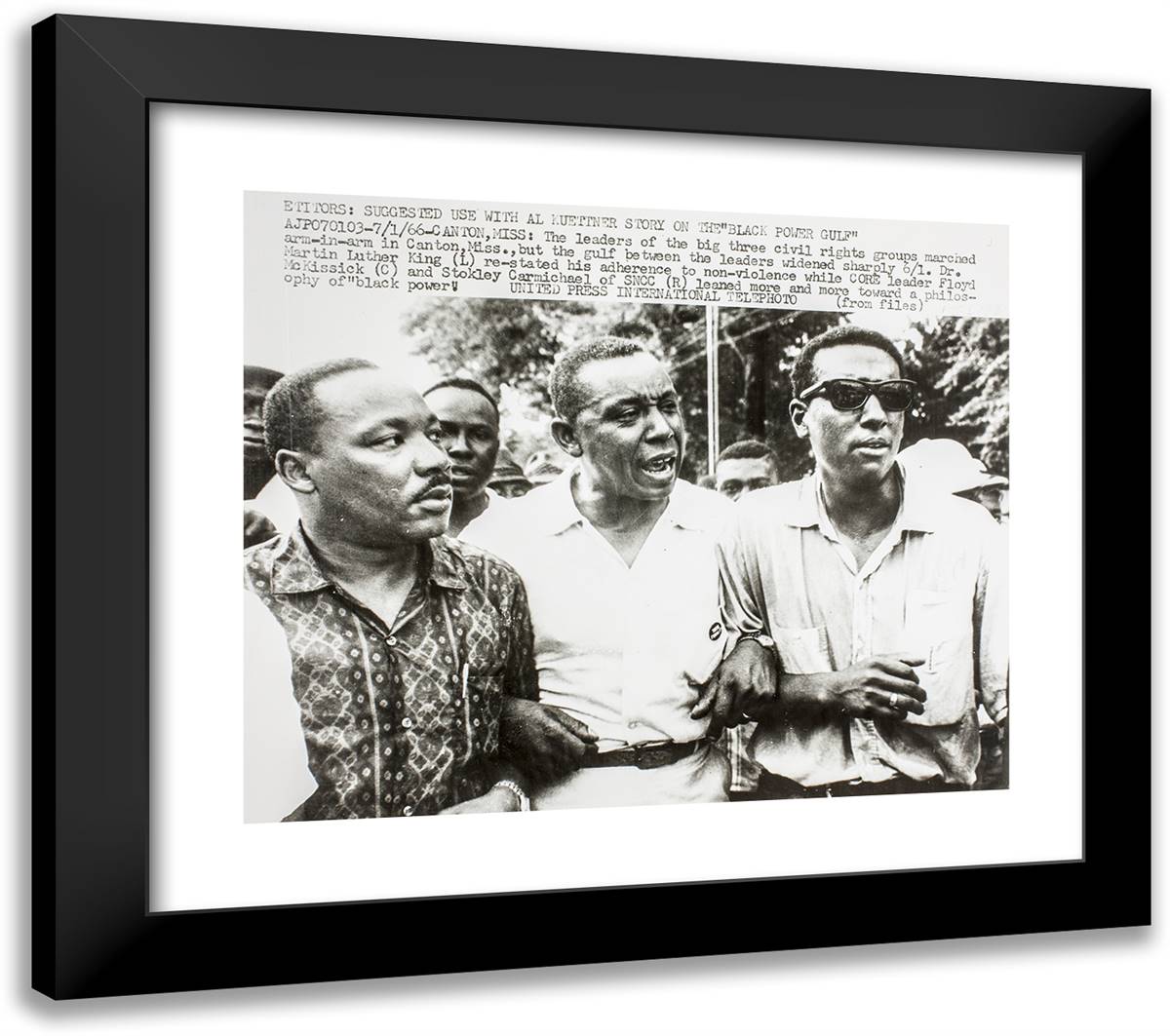 Martin Luther King, Mckissick, Carmicheal Marching 23x20 Black Modern Wood Framed Art Print Poster by United Press International