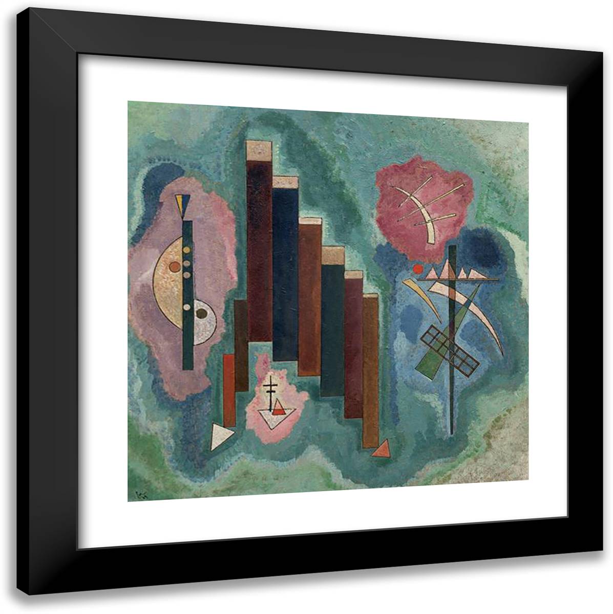 Downwards 20x20 Black Modern Wood Framed Art Print Poster by Kandinsky, Wassily