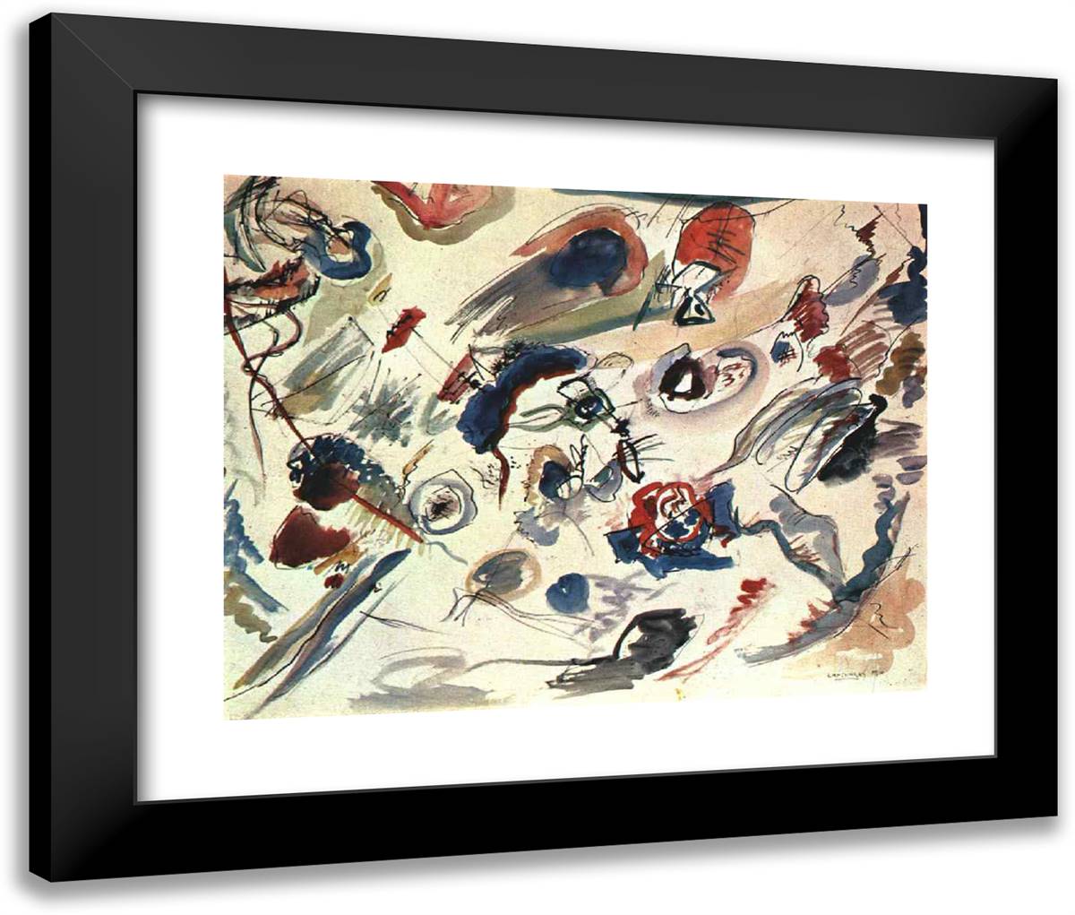 First Abstract Watercolor 24x20 Black Modern Wood Framed Art Print Poster by Kandinsky, Wassily